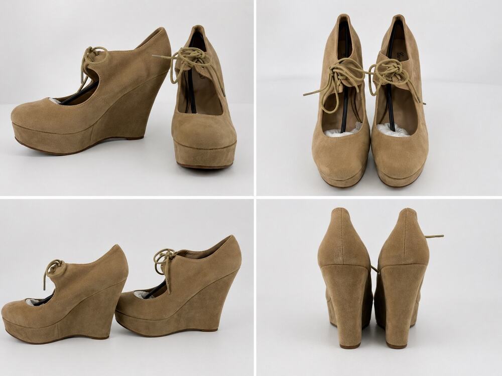 Gemini Tan Vegan Suede Platform Wedge Lace-Up Clog Heels Size 9 NWOB